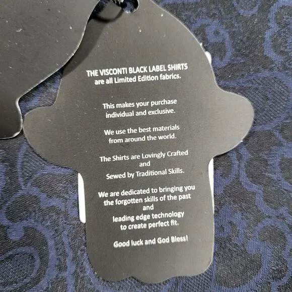 Luchiano Visconti Black Men's Small Navy on Black Long Sleeve Paisley Shirt - Picture 4 of 9